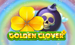 Golden Clover Instant Win game by Only Play featuring a vibrant golden clover and a colorful rainbow background.