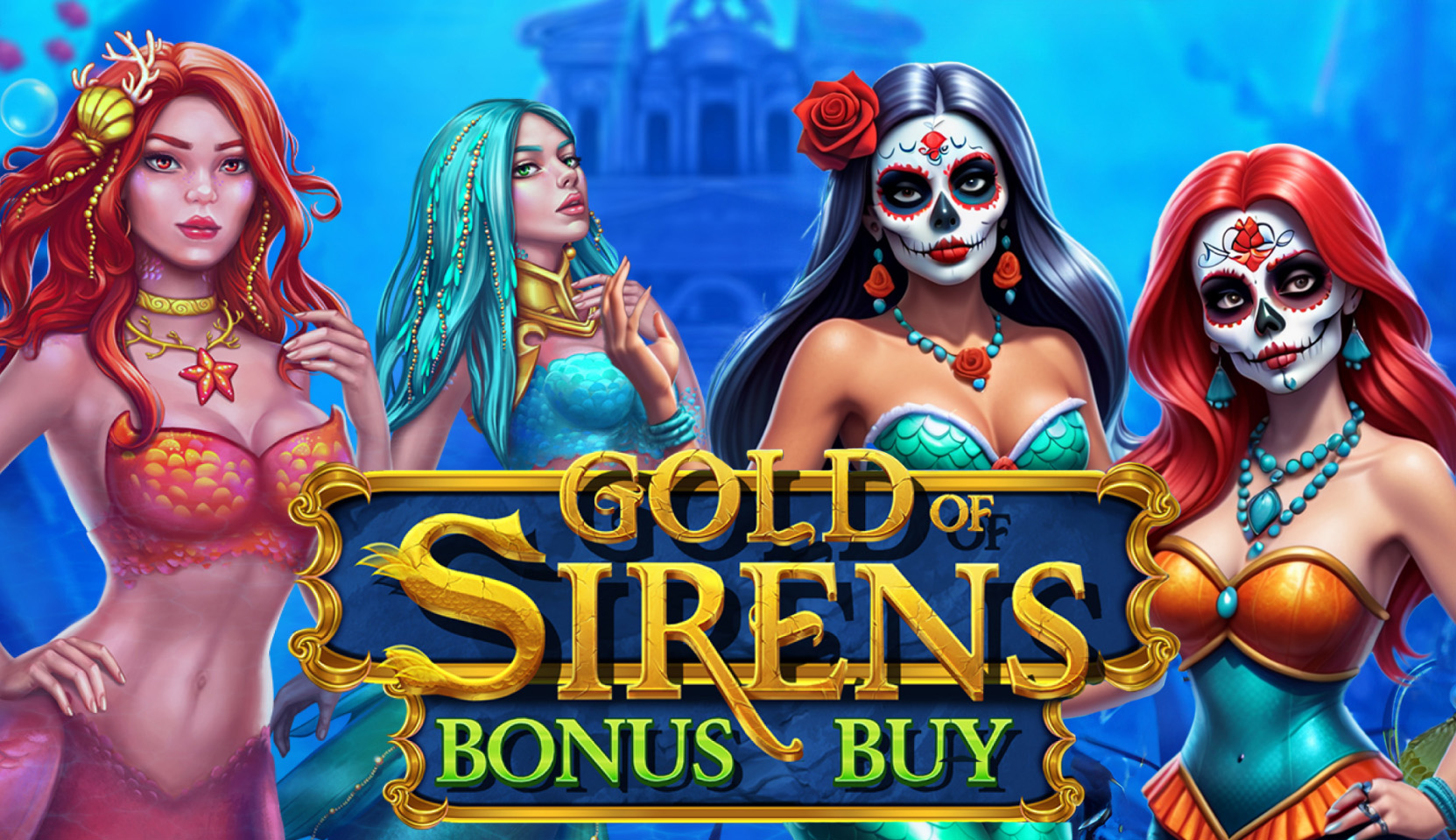 Gold of Sirens Bonus Buy slot by Evoplay featuring colorful mermaids.