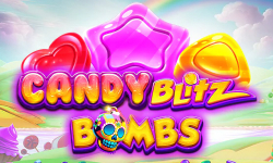 Candy Blitz Bombs slot game by Pragmatic Play with colorful candy graphics and a vibrant candyland background.