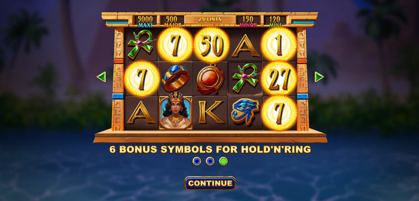 Egypt Sun Deluxe slot game by Zillion entrance screen with symbols on dark blue background.