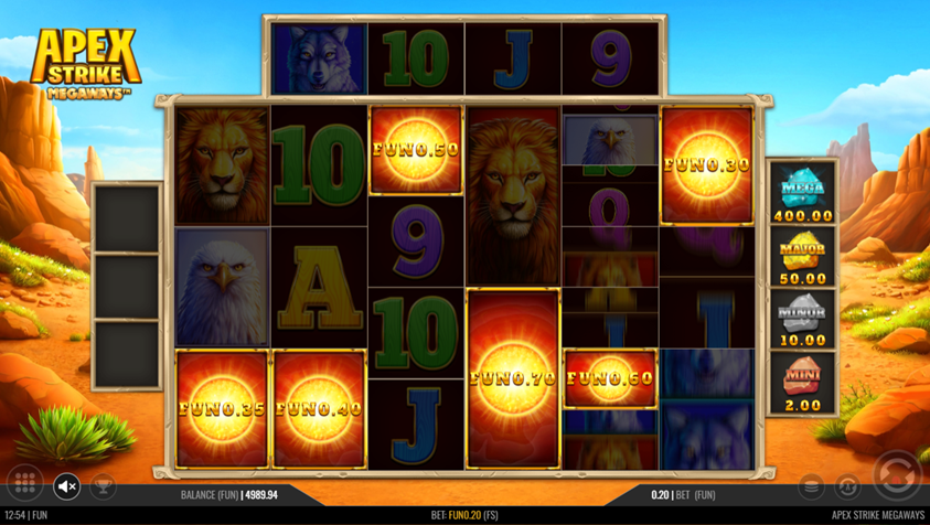 Apex Strike Megaways slot game with sun win on the game grid