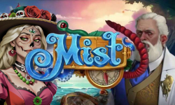 Mist Slot by Mascot Games: Female Day of the Dead character and white-haired man with octopus in fantasy world.