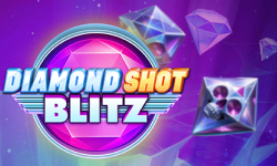 Diamond Shot Blitz slot game logo with sparkling diamonds on a purple background.