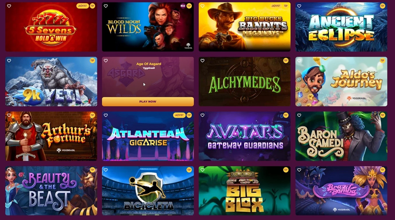 Screenshot of yggdrasil games on slotvibe casino