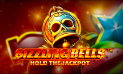 Sizzling Bells slot game logo featuring a golden bell with a skull design and a vibrant background by Wazdan