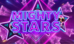 Mighty Stars slot game review with neon stars and Day of the Dead skull graphics by Netgame