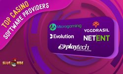 Collage of top casino software providers logos