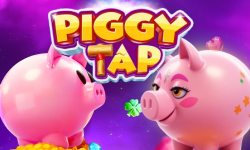 Playful 'Piggy Tap' slot game graphic featuring pink piggy banks with festive decorations by Only Play