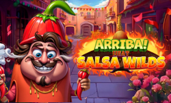 Arriba Heat: Salsa Wilds' slot game graphic featuring a quirky chef with a chili pepper. by Iron Dog Studio